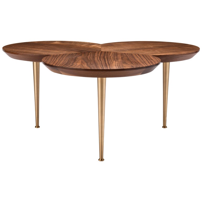Contemporary Stem Coffee Table in Natural Walnut with Solid Brass Legs For  Sale at 1stDibs | brass and walnut coffee table