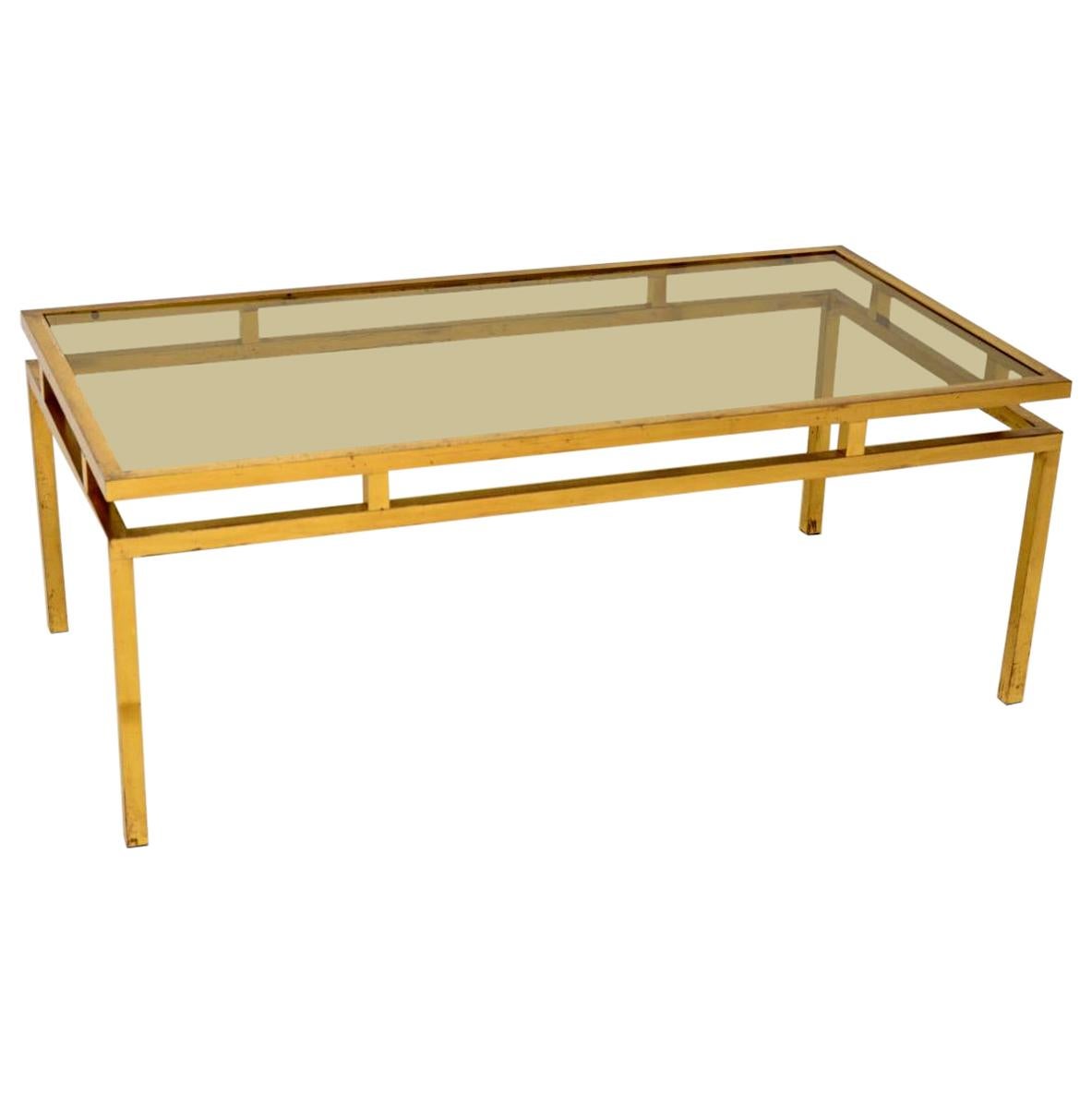 1960s Vintage French Brass and Glass Coffee Table