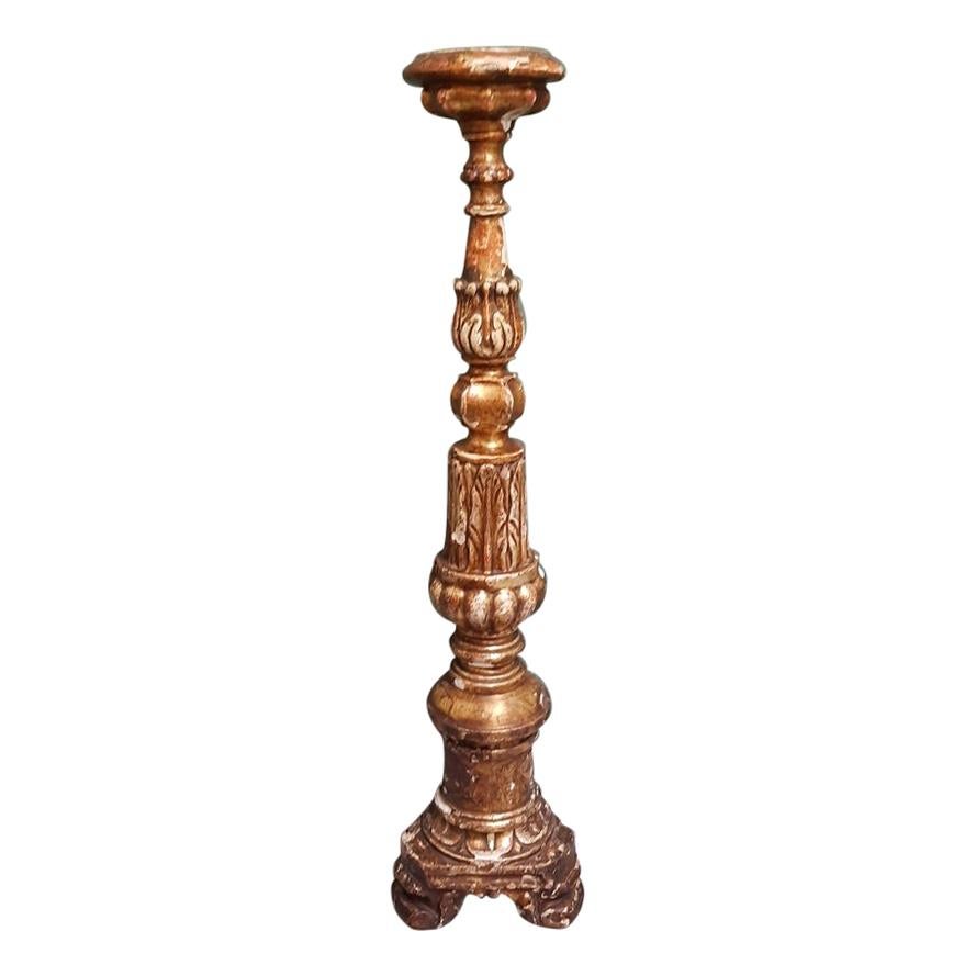 18th Century Italian Gilded Wooden Candlestick For Sale