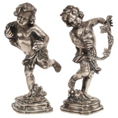 Vintage Mario Buccellati, a Pair of Sterling Silver Figures of Playful Children Cherubs