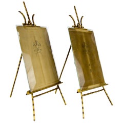 Pair of French Brass and Beveled Glass Picture Photograph Frames Easels