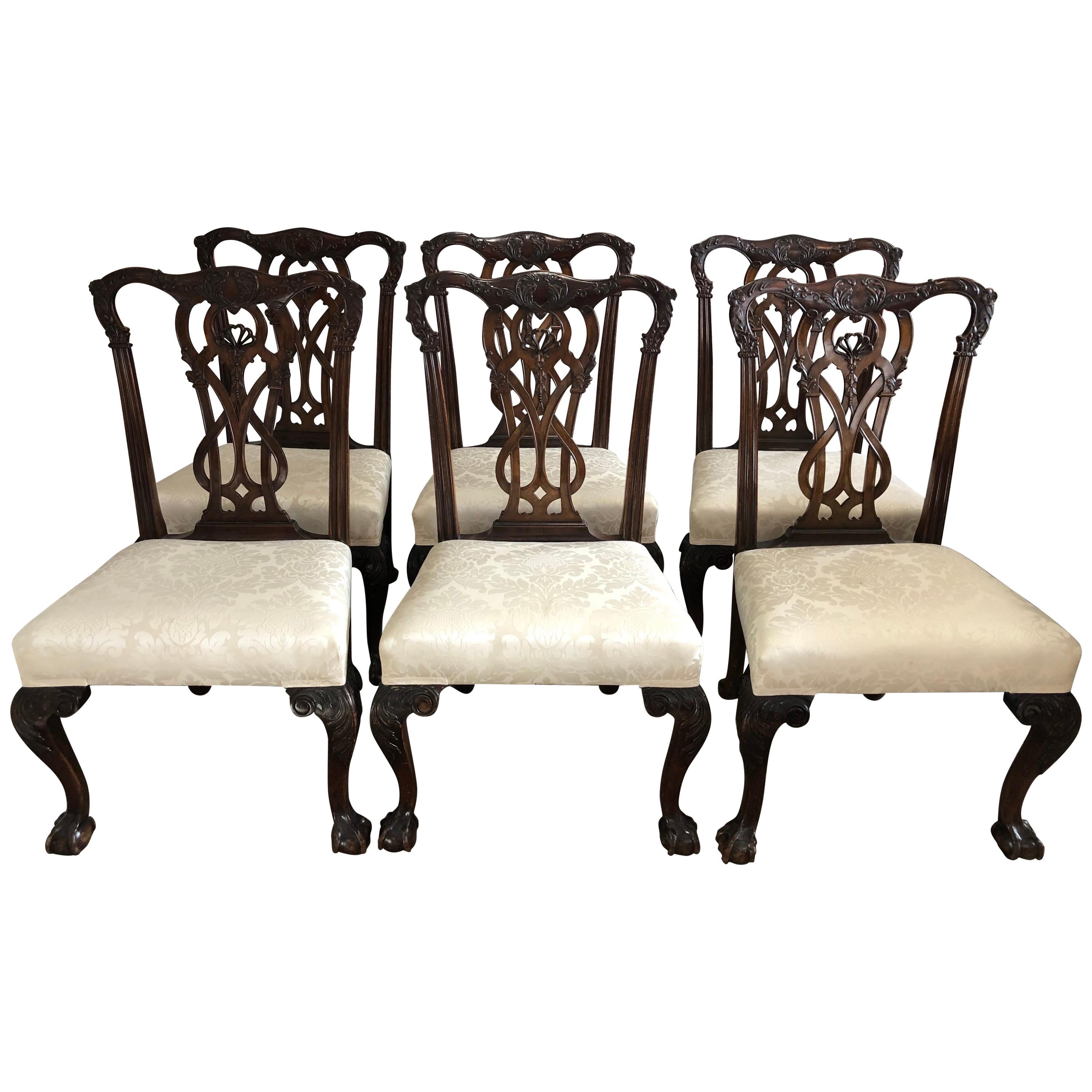 Set of Six 19th Century Mahogany Chippendale Dining Chairs