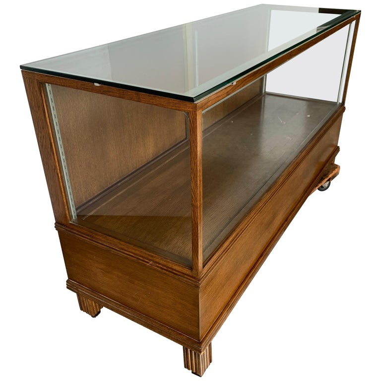 Large Rectangular Art Deco Style Oak and Glass Display Case For