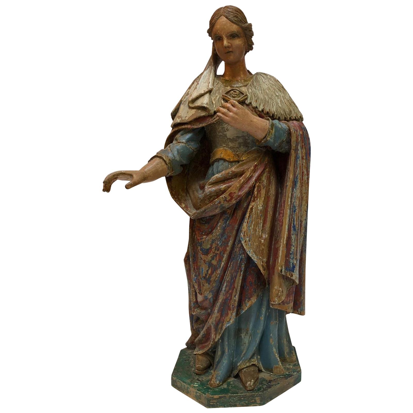 Polychrome Statue of Saint,  19th, Church Decoration For Sale
