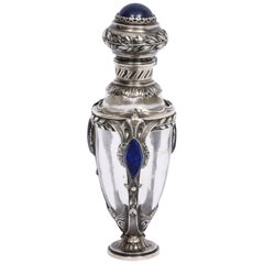 Magnifique flacon de parfum français en argent:: lapis-lazuli et verre