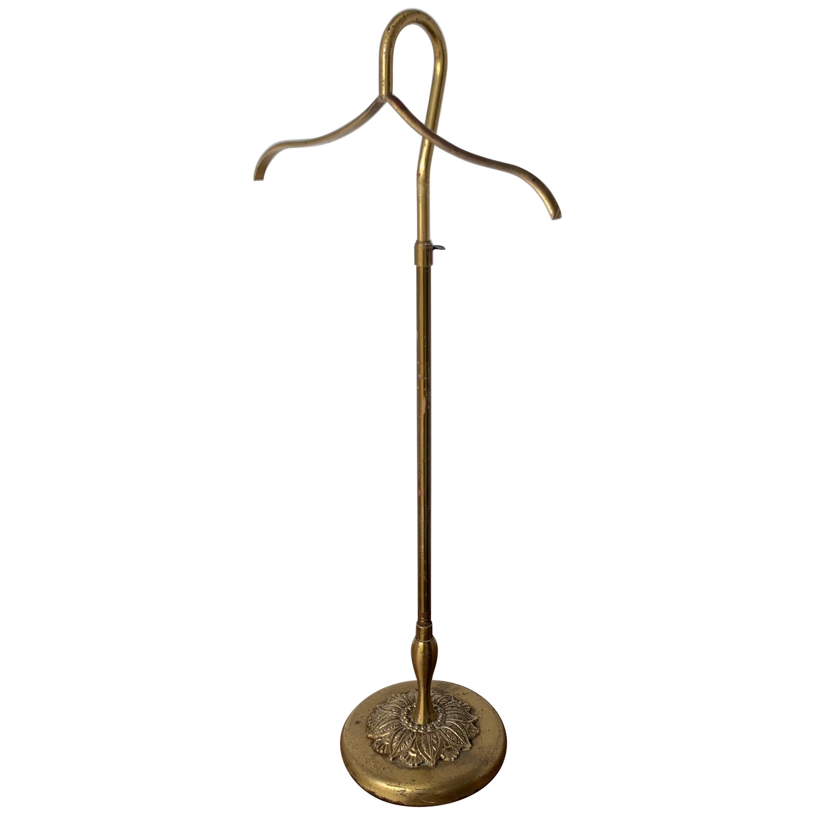 Early French Height Adjustable Brass Coat or Shirt Holder Stand