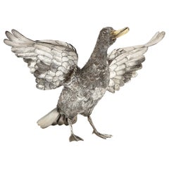 Mario Buccellati, Rare and Exceptional Italian Silver Furry Standing Duck