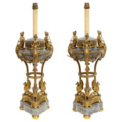 Antique Pair of French Ormolu and Gray Marble Brule Parfums Attributed to Paul Sormani