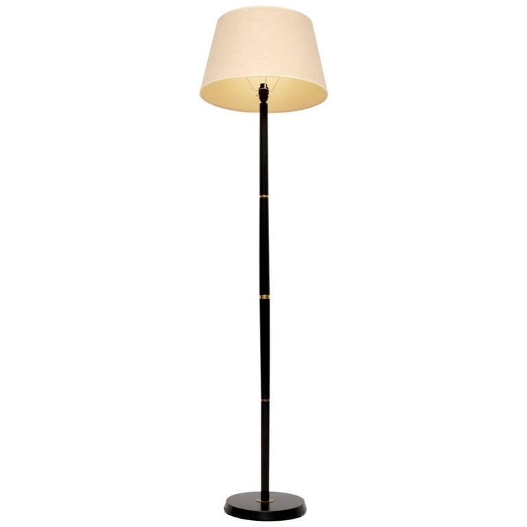 1950s Vintage Ebonized Wood And Brass Floor Lamp