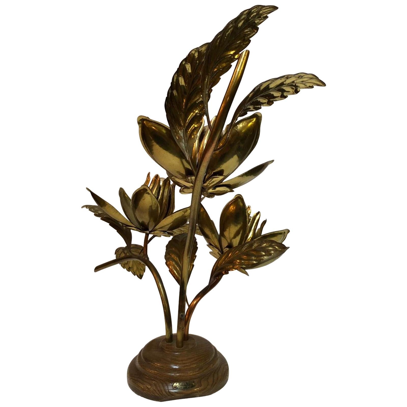 Brass Flower Lamp, circa 1970 For Sale