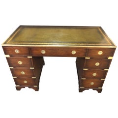 19th Century Style Teak and Brass Campaign Desk