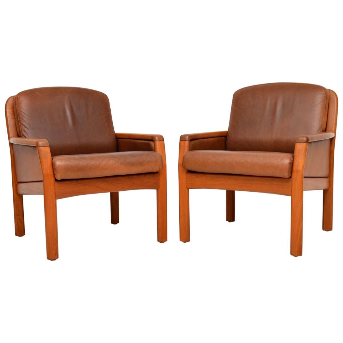 1960s Pair of Danish Teak and Leather Armchairs