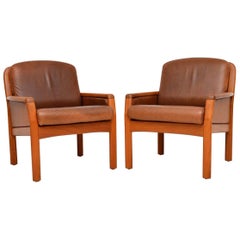 1960s Pair of Danish Teak and Leather Armchairs