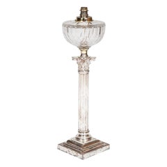 Antique Silver Plated and Cut Glass Corinthian Column Table Lamp