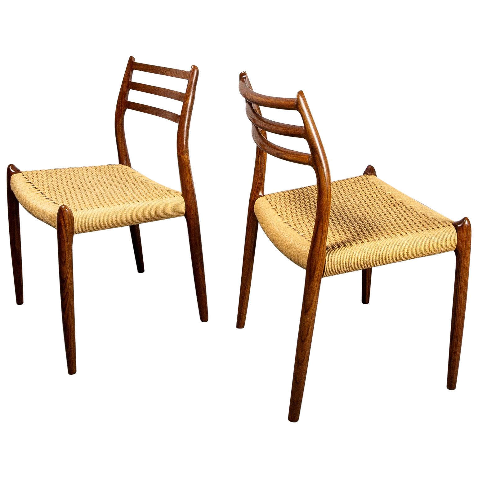 Niels Møller Model 78 Rosewood Papercord Chairs, Set of Six. Denmark 1960s