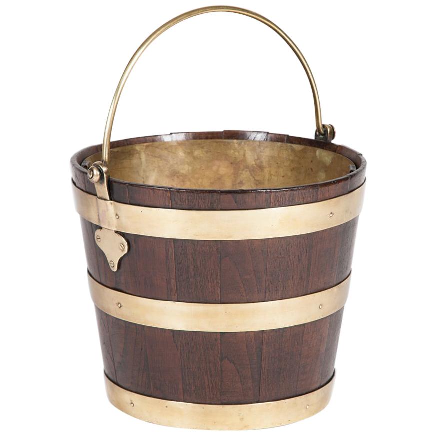 18th19th Century English Navette Form Brass Bound Peat Bucket For Sale at 1stDibs