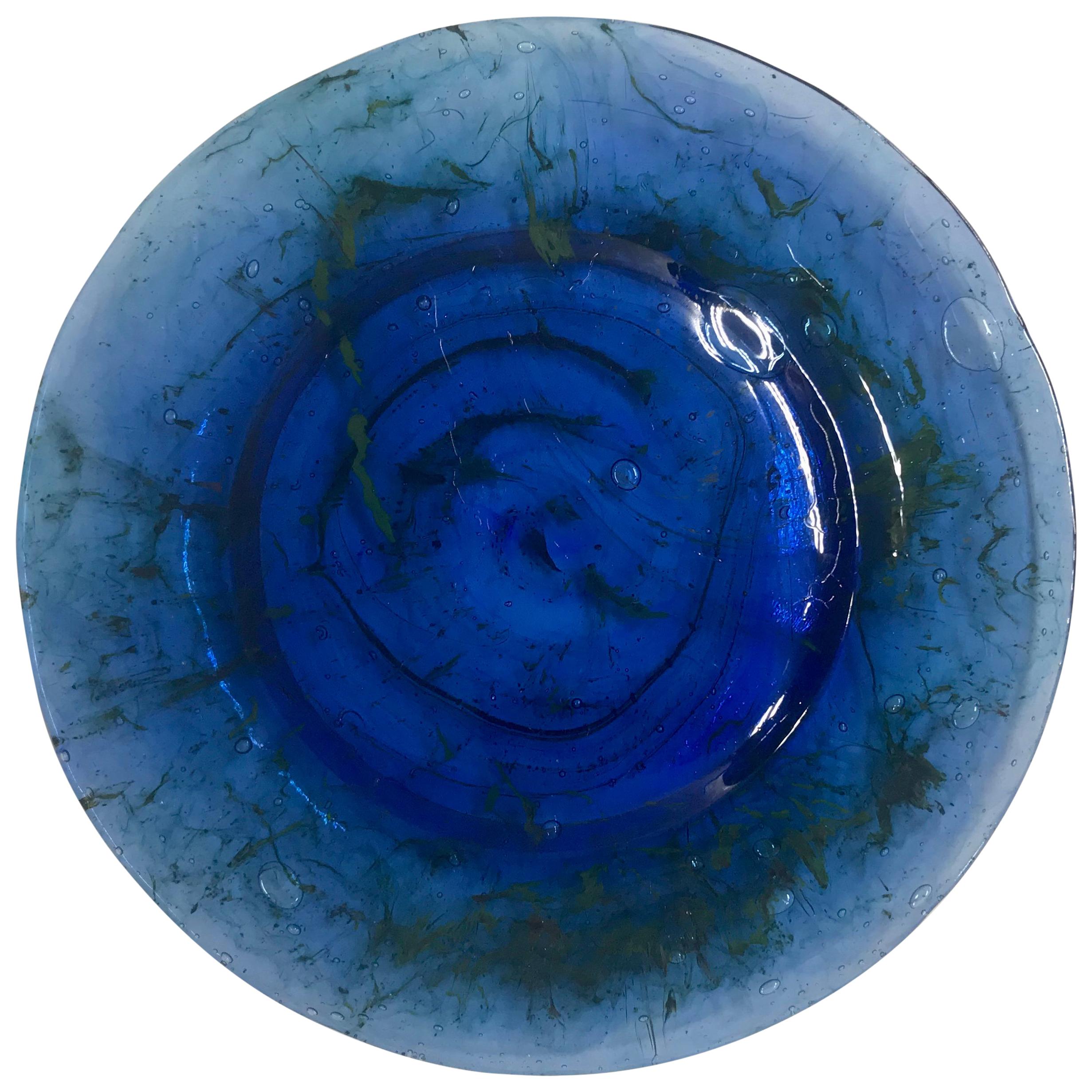 Blue and Green Bubble Blown Glass Plate
