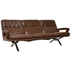 1960s Danish Vintage Leather Teak and Chrome Sofa