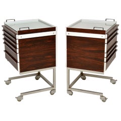 1970s Pair of Retro Wood and Chrome Chests