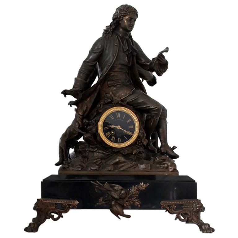 French Mantel Clock Table Clock Marble Antique Old Extra Large For Sale
