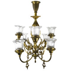 Eight-Arm Brass Gas/Electric Chandelier