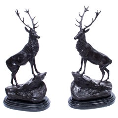 Vintage Pair of Large Bronze Stag Statuettes after Moigniez