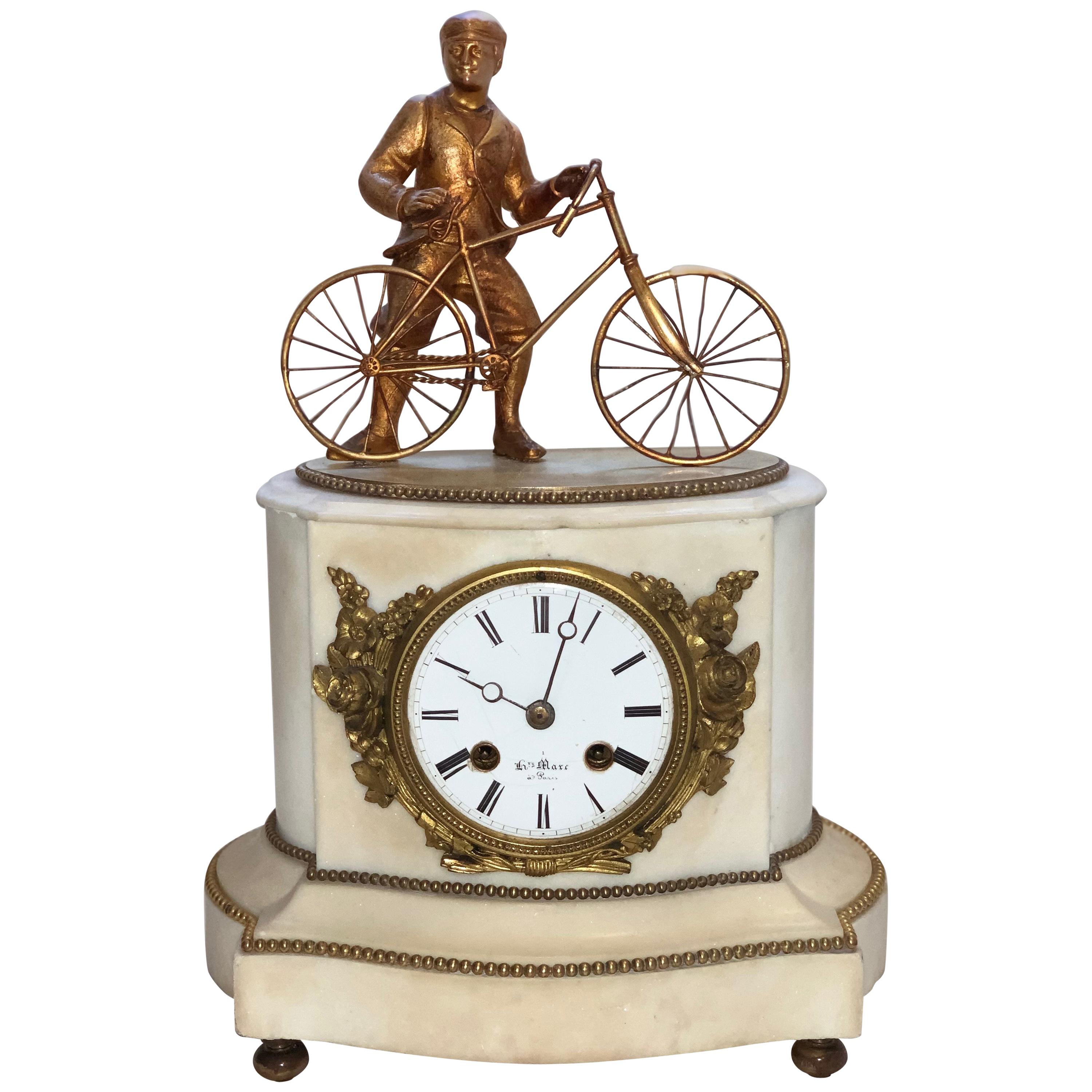 19th Century French Marble and Bronze Antique Bicycle Novelty Clock