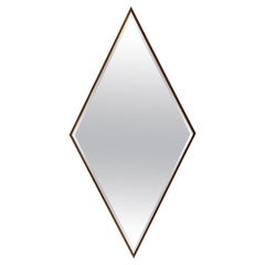 Walnut and Brass Bevelled Diamond Mirror