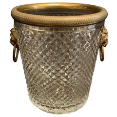 Elegant French Baccarat Lion Handle Dore Bronze Cut Crystal Ormolu Ice Bucket