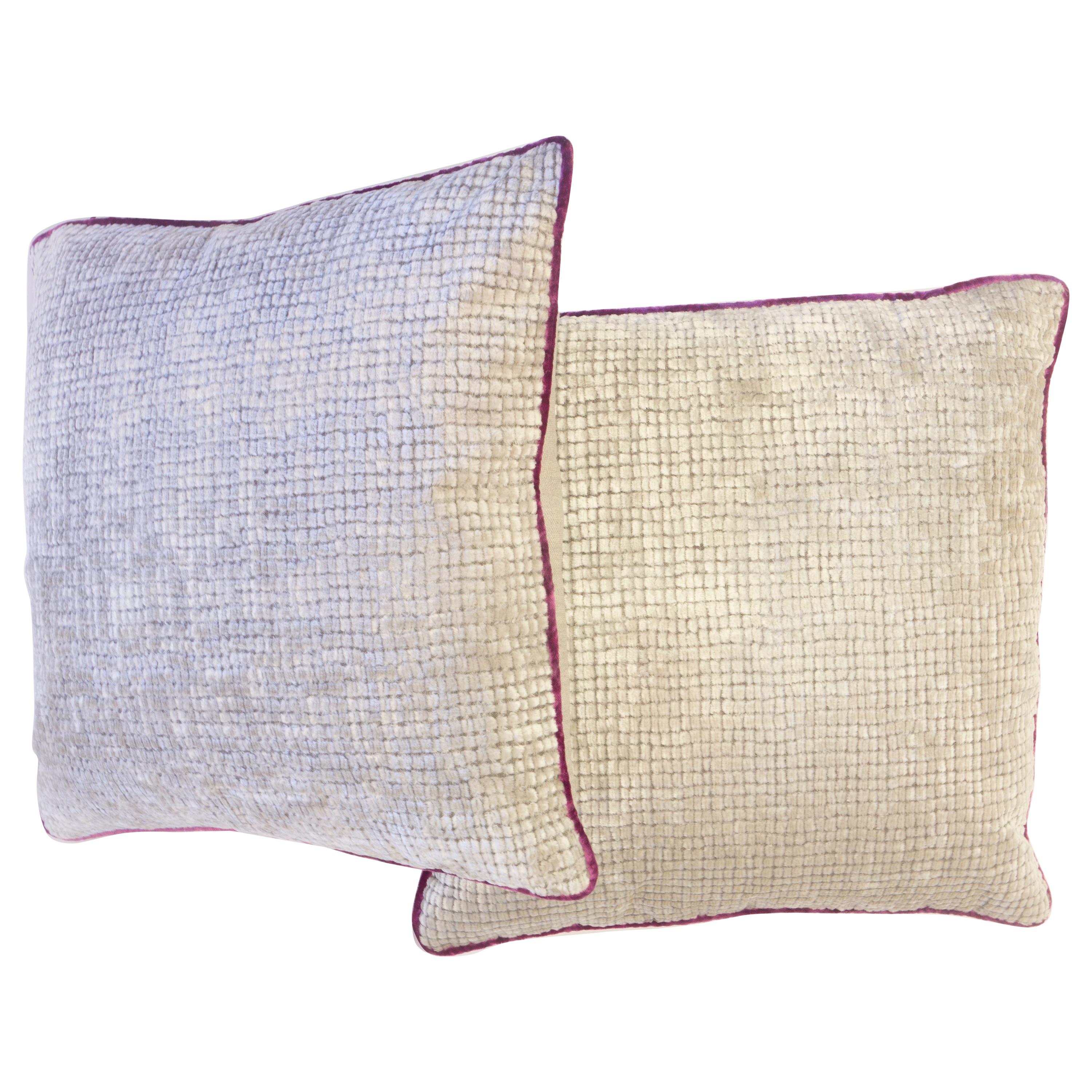 Soft Velvet Throw Pillows with Fuchsia Piping