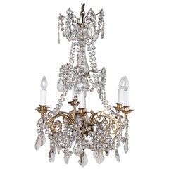 Antique 6-Light Crystal and Ormolu Chandelier