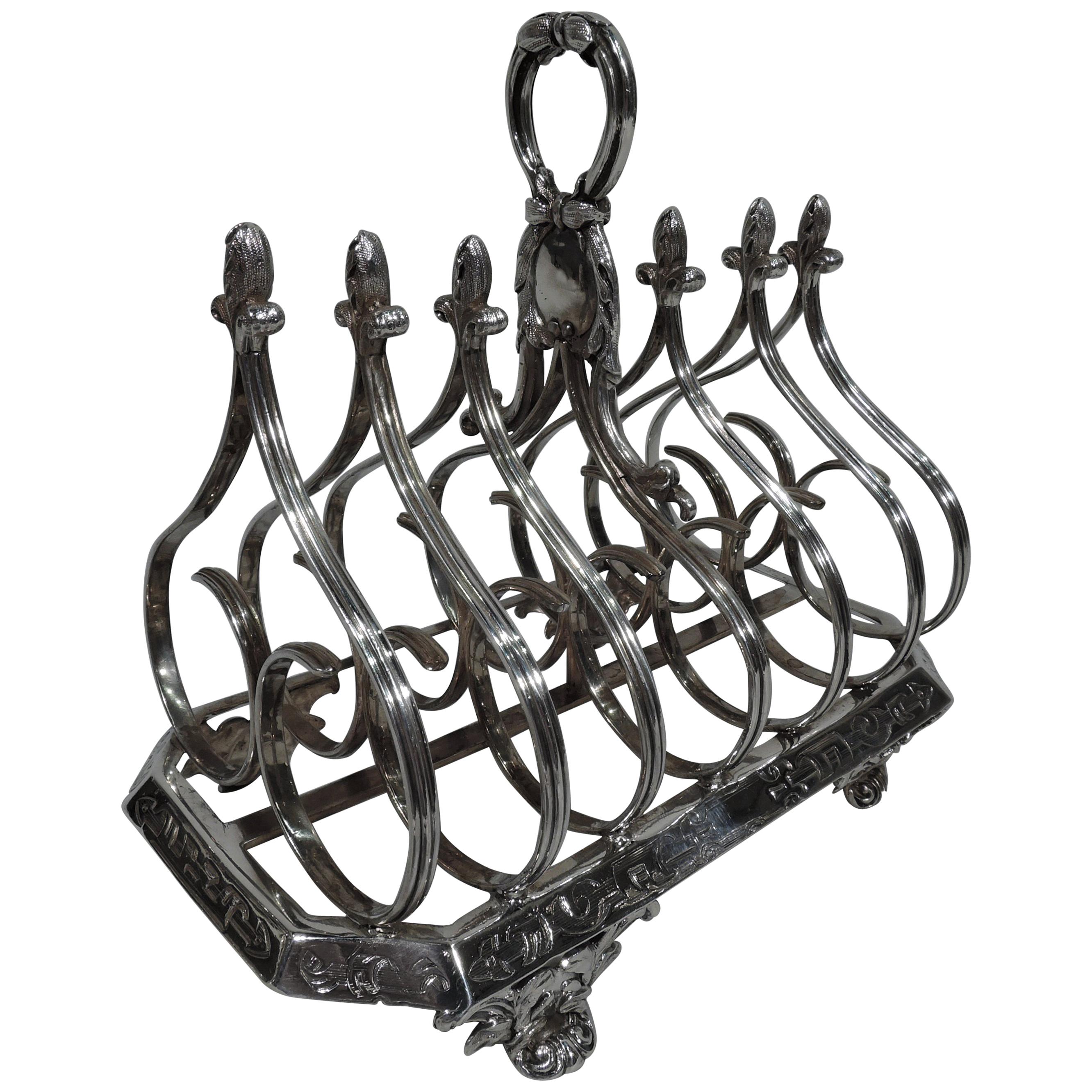 Antique English Regency Gothick Sterling Silver Toast Rack by Fox