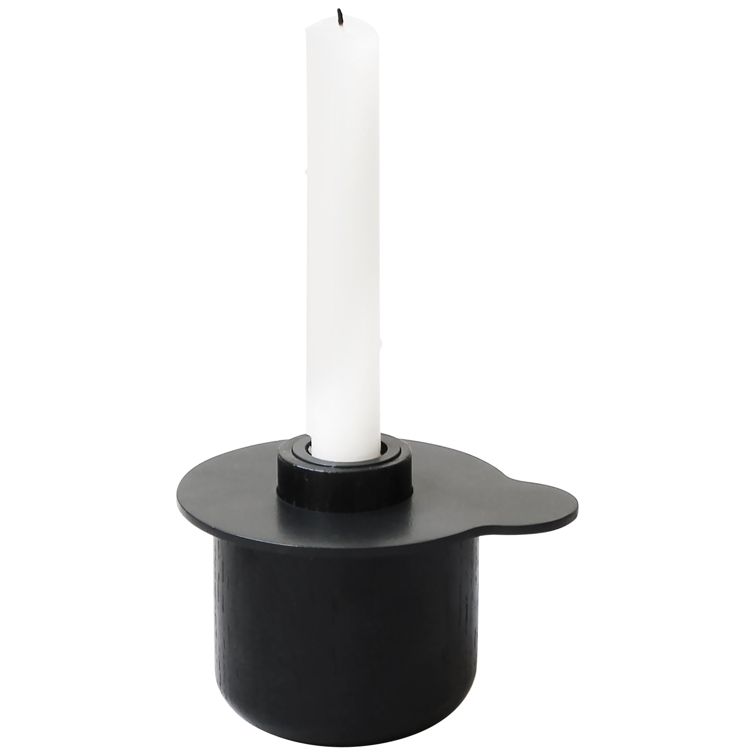 Kumo Candle Holder in white oak and 3mm black coated steel  For Sale