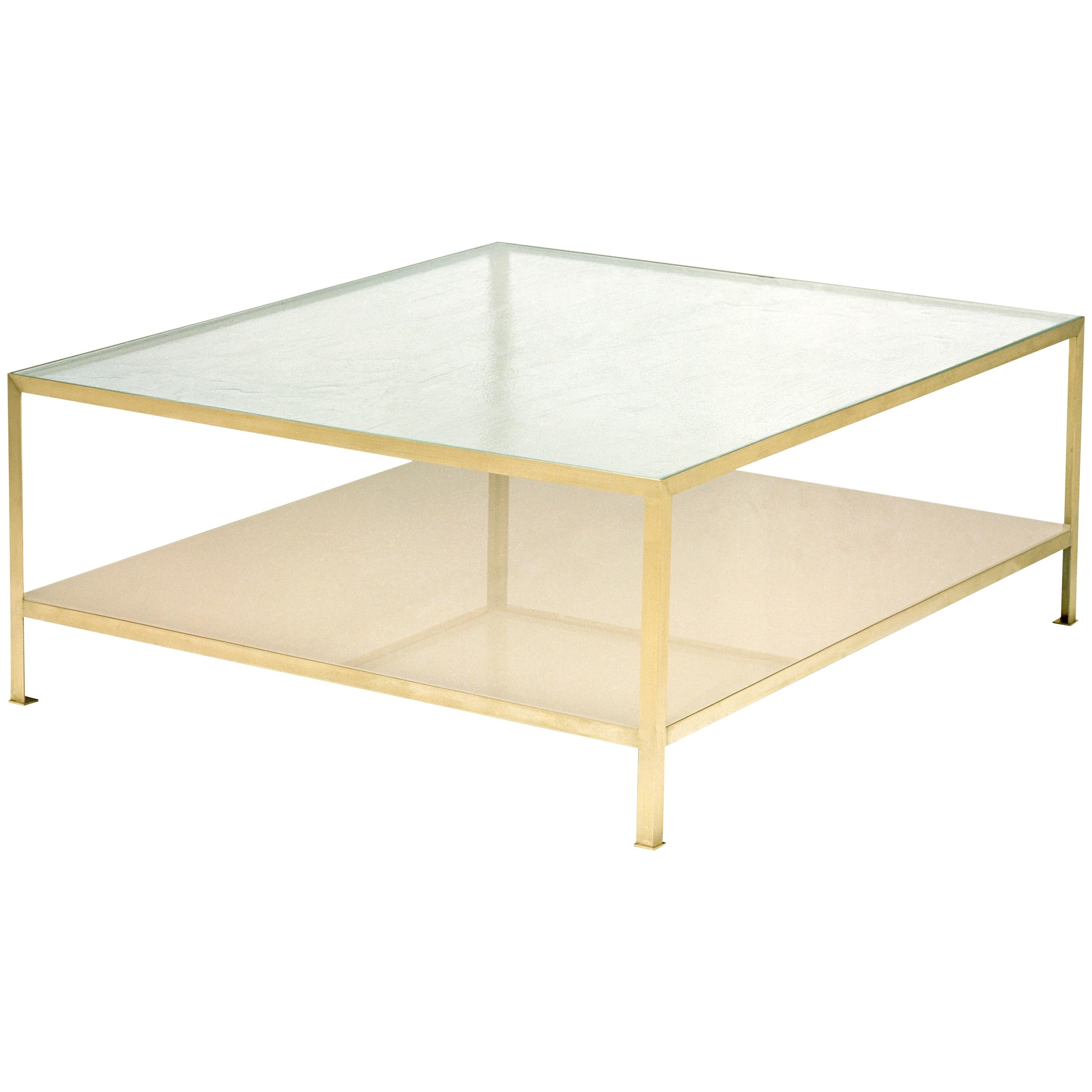 90° Glass & Metal Small Square Coffee Table, Vica designed by Annabelle Selldorf