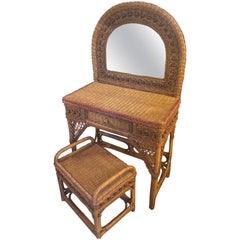 Vintage 20th Century, French Rattan Dressing Table, 1960s