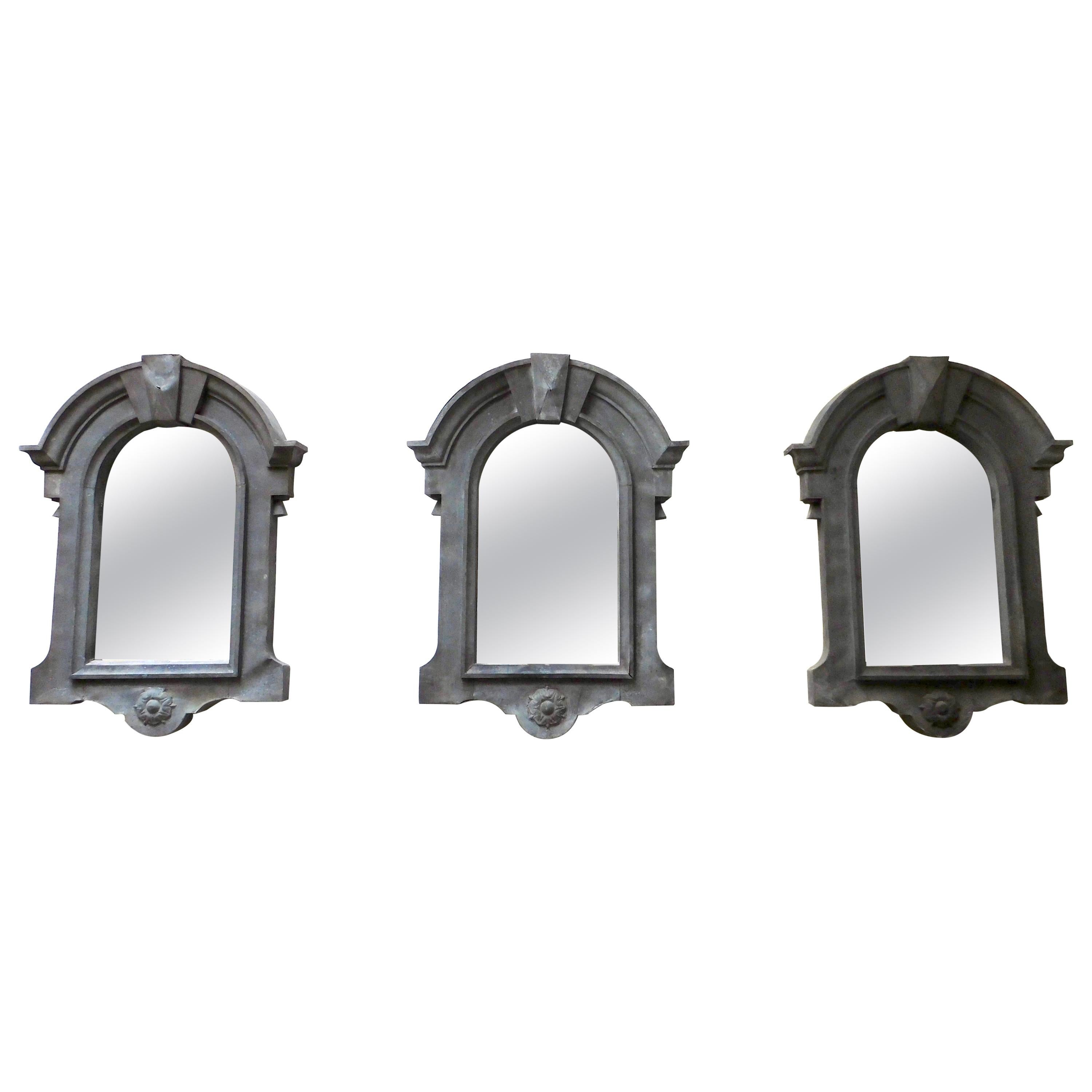 Three French Architectural Zinc Dormer Mirrors from the 19th Century For Sale
