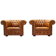 2 Chesterfield Leather Armchair Antique Vintage English Armchair