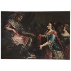 Antique Esther before Ahasuerus 18th Century Large Italian School Painting with Figures