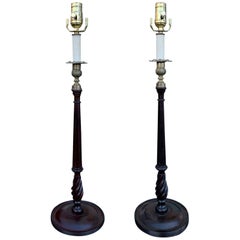 Pair of 20th Century English Georgian Style Turned Candlestick Lamps