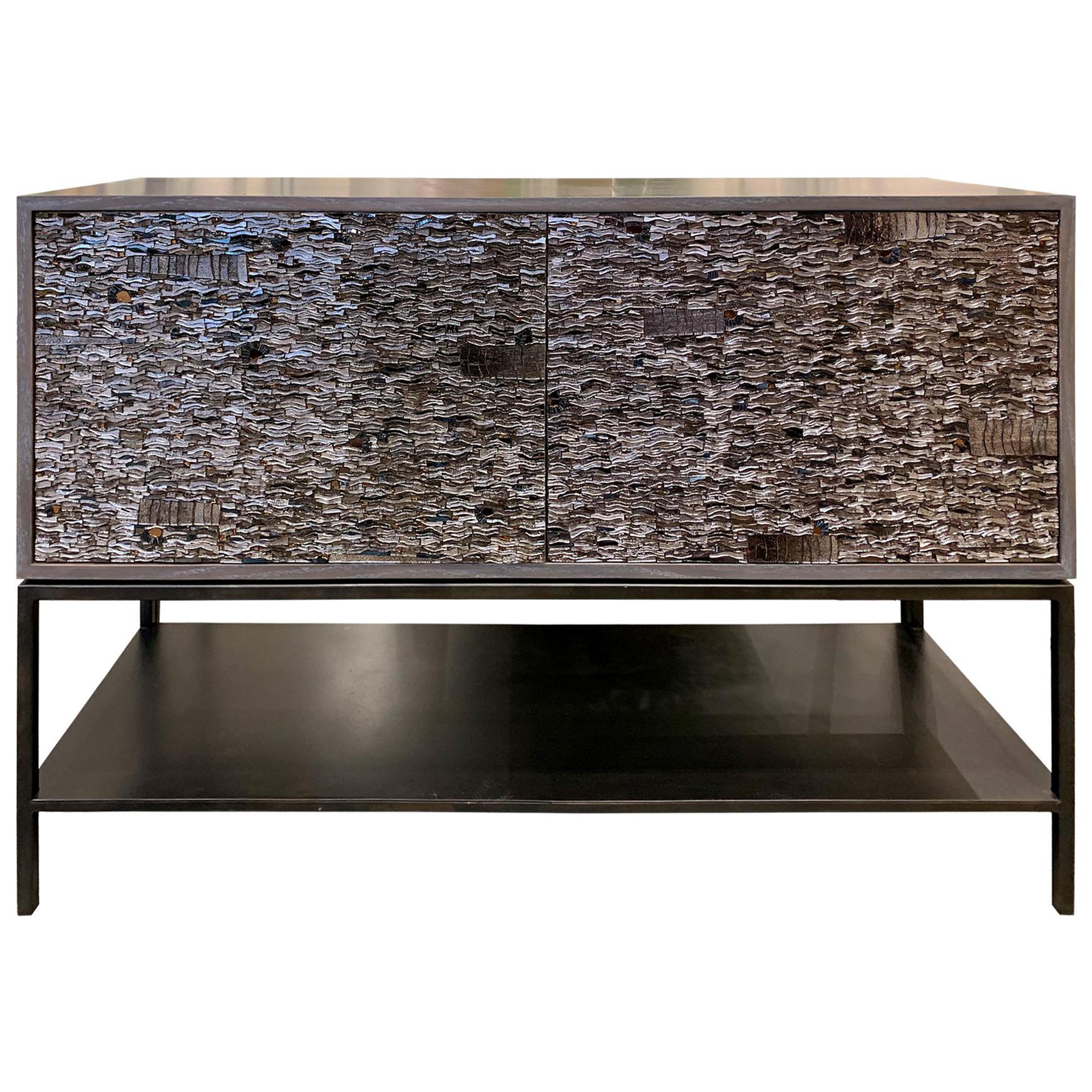 Modern Gray Ravenna Glass Mosaic Cabinet with Metal Shelf Base by Ercole Home For Sale