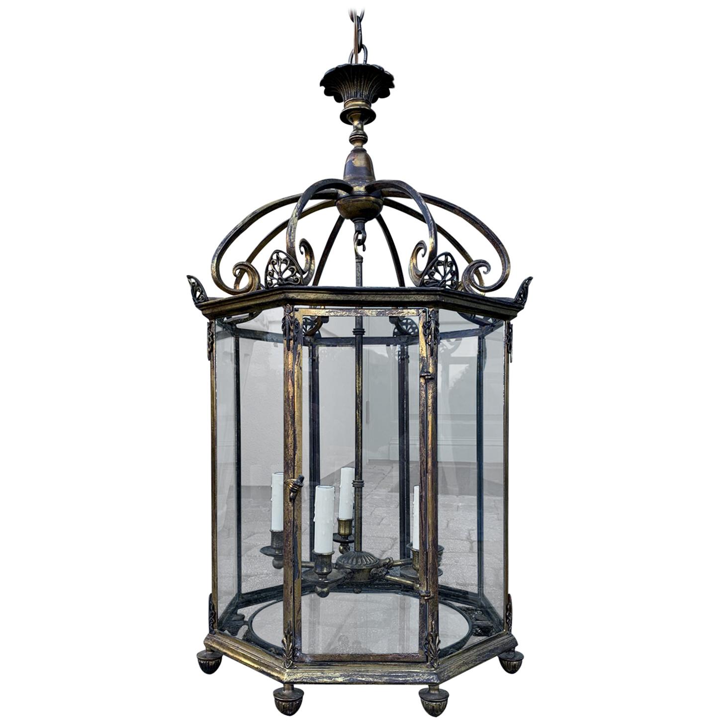 Late 19th-Early 20th Century Large Gilt Bronze Regency Octagonal 5-Light Lantern