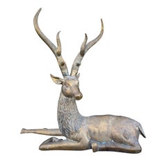 Large Mid-20th Century Brass Recumbent Deer Sculpture, circa 1970s