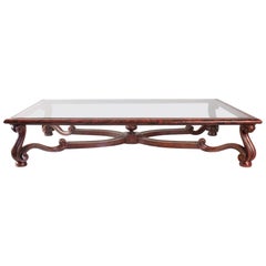 Coffee Table Carved Wood, Antique Red Brown Patina Inspired by Louis XIV Forms