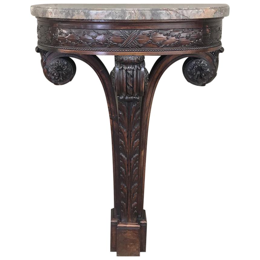 19th Century French Louis XVI Marble-Top Demilune Console