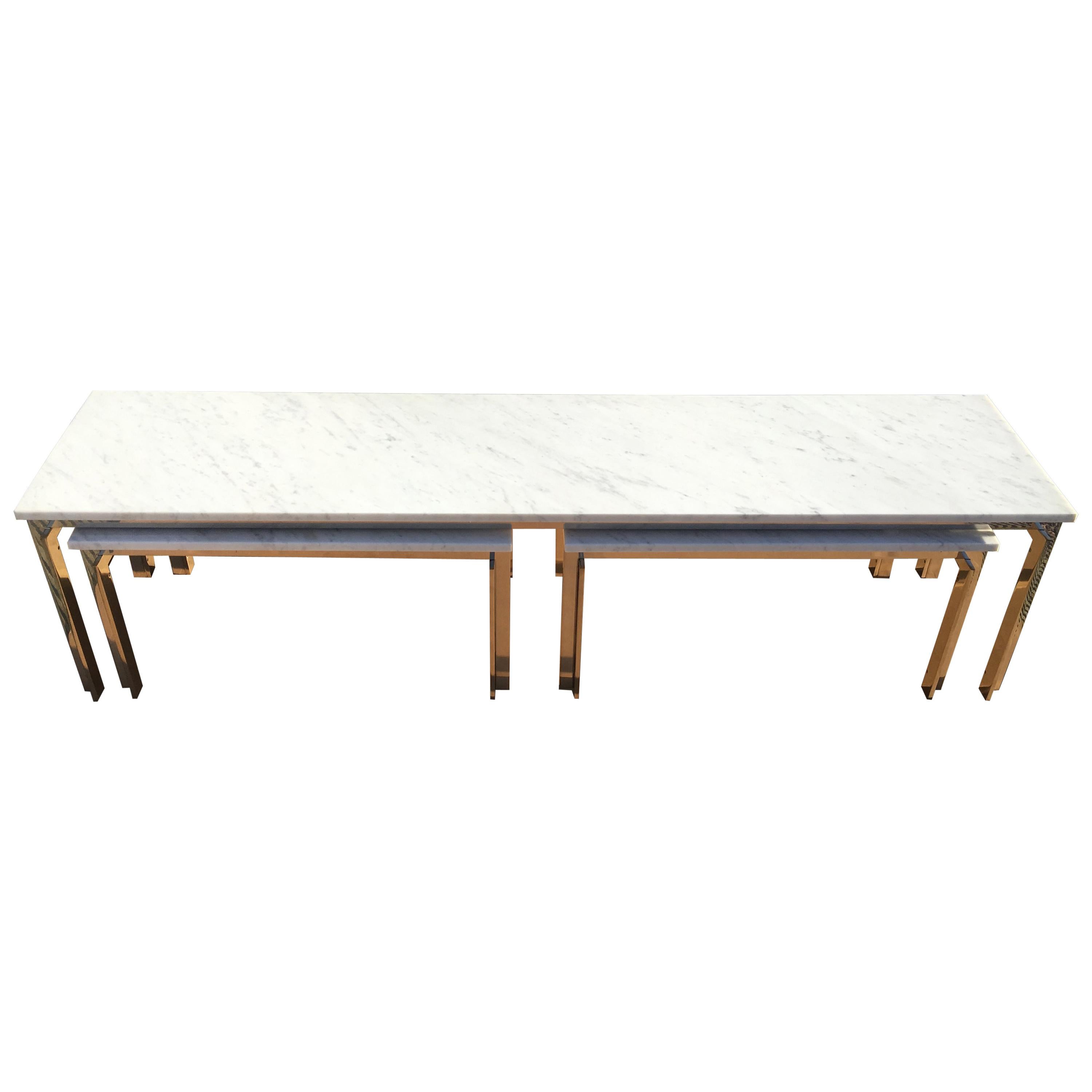 Stainless Steel and Carrara Marble Tables in the Style of Poul Kjaerholm For Sale