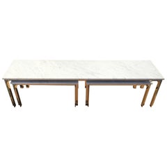 Stainless Steel and Carrara Marble Tables in the Style of Poul Kjaerholm