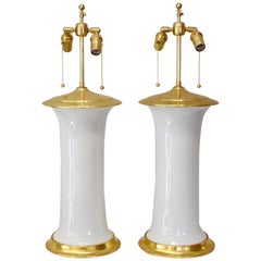 Gu Form Blanc de Chine White Porcelain Lamps on 23-Karat Water Gilt Bases, Pair