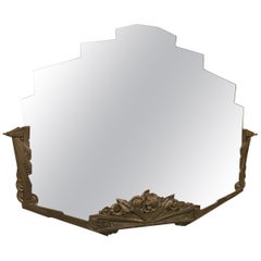 French Art Deco Geometric and Floral Wall Mirror with Skyscraper Motif
