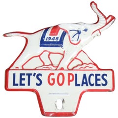 1948 Elephant License Plate Topper "Let's Go Places"