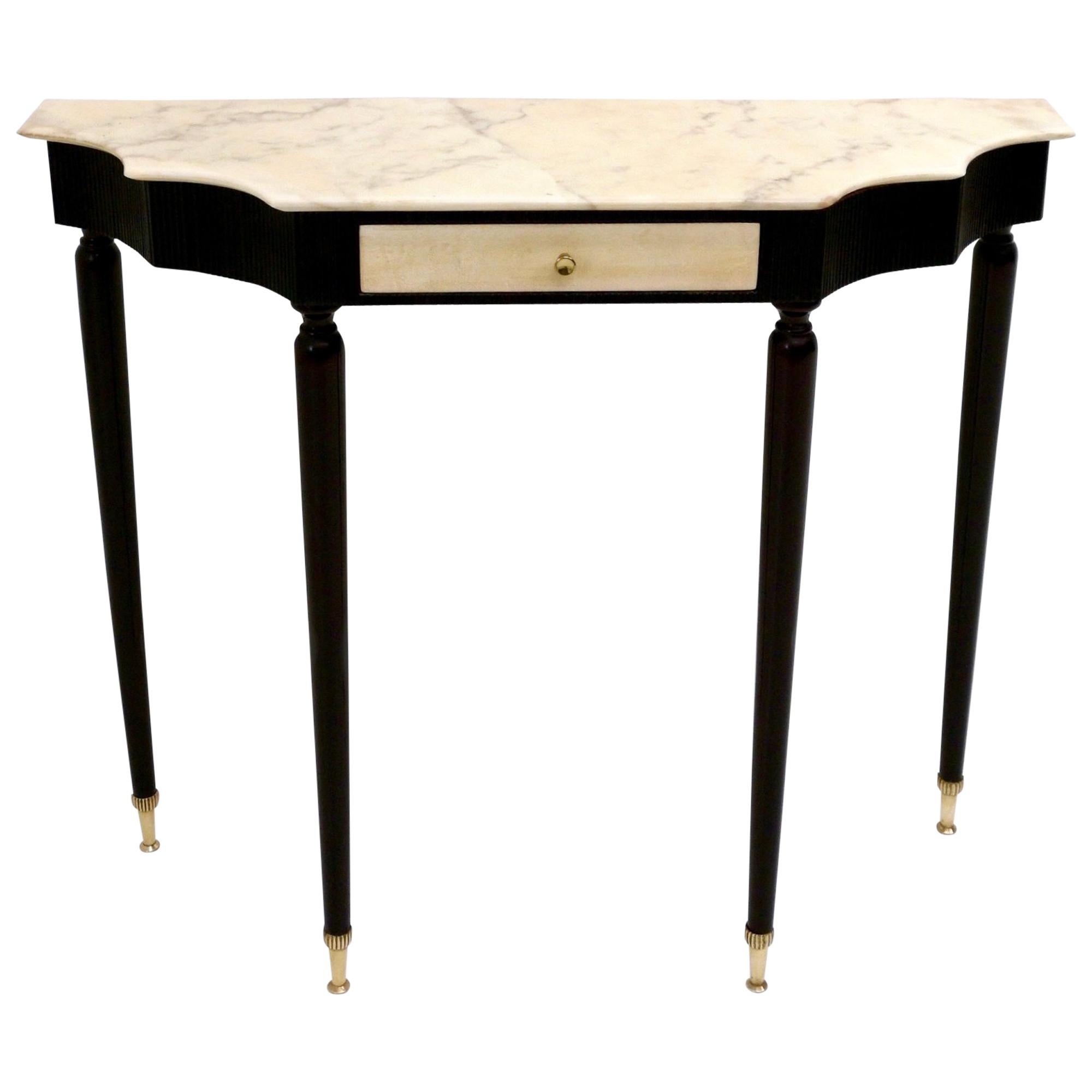 Midcentury Ebonized Console Table with Portuguese Pink Marble Top, Italy, 1950s